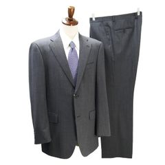 【YA7】THE SUIT COMPANY ダークグレー ストライプ 秋冬スーツ YUKI TORII HOMME 2つボタン シングルスーツ AB7 L ダークグレー 暗