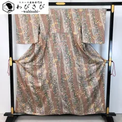 小紋 斜め柄の多様な花模様 茶鼠色 金彩 K-5058