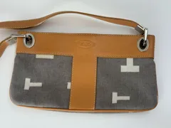 D【中古】TODS トッズ　アクセサリーポーチ　ショルダーバッグ　レザー　キャンバス　ワンショルダー