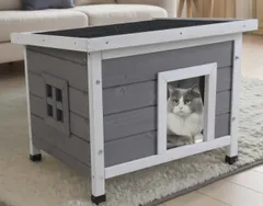 OAFNLWU 木製 ペットハウス 犬 兎 猫 小動物 小屋 犬舎 屋外 室内 高床式 湿気対策 通気性 屋根付き犬小屋 防水 防風 雨よけ 全天候型 日よけ 風よけ 掃除しやすい 底板取り外し 組み立て簡単 耐久性(グレー)のサムネイル