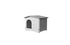 ペットハウス、グレー&ホワイト、プラスチック製、屋外用、犬小屋、猫ハウス、通気口付きのサムネイル