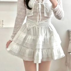 lilLilly デニムフリルミニスカート リボン ホワイト量産型 - メルカリ