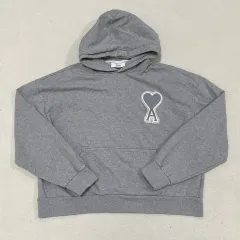 (実寸確認) アミ ビックハート ロゴ クロップド フード付きTシャツ 0428-1のサムネイル