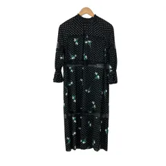ダイアグラム ワンピース サイズ36 S レディース美品  - 黒×白×グリーン 長袖/ロング/ドット柄/花柄/レース/刺繍