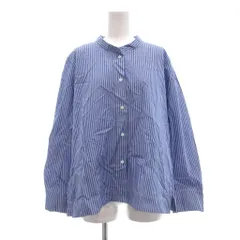 ユニクロ UNIQLO +J ジル・サンダー シャツ M 青 ブルー 白 ホワイト 黒 ブラック ストライプ柄 バンドカラー 長袖 /SX ■GY58