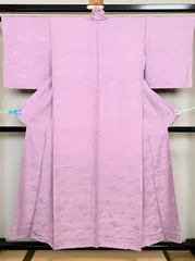 220B【アンティーク着物】小紋 地紋が美しい ピンク系 正絹？？ リメイク素材にも