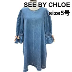 ◇ シーバイクロエ SEE BY CHLOE デニム ミニワンピース 七分袖 キャンディスリーブ 裾フリンジ加工  水色 綿 34 XS 5号 レディース Z6B548のサムネイル