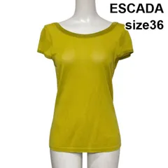 ◇ エスカーダ ESCADA 半袖ニット サマーニット スクープネック バックオープン イエロー コットン混 36 S 7号 レディース S6E009のサムネイル