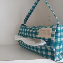 ハンドメイド吊り下げ横向きBOXティッシュケース(ターコイズチェック)のサムネイル