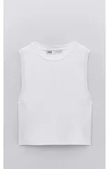 ザラ ZARA ベーシック ニット クロップド トップス (白/L)