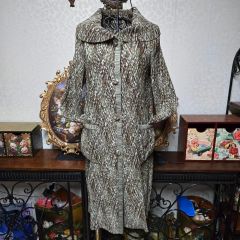 R**様 着物リメイク/ショールカラー/ロングコート/大島紬/ブルーグレー/大輪 R**様 着物リメイク/ショールカラー/ロングコート/大島紬/ブルーグレー