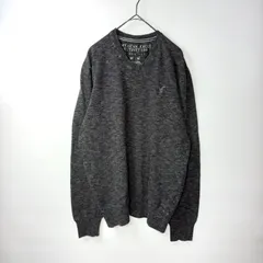 アメリカンイーグル　Vネック　コットンニット　セーター　薄手　刺繍ロゴ　無地　グレー　M