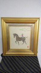 訳あり】平山郁夫 複製画 『西域の馬』 額装 ＆ 公式画集セット 日本画