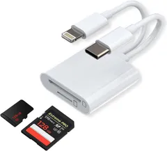 sdカードリーダー【新型 MFi 認証製品】2-in-1Type-C＆LightningSDカードリーダー SD/TFカードをサポート USB3.0双方向高速データ伝送 ビデオ/ファイル/写真の転送をサポート 設定不要 iPhone17/16/15/ ...