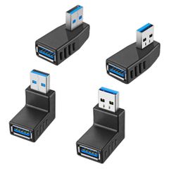 サムコス USB 3.0 アダプタ L型 90度 直角 方向変換アダプター オス×メス 高速 5Gbps Type A (タイプa オス〜タイプa メス) 変換アダプタ (4個セット, 左向き/右向き/上向き/下向き)