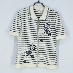 NOKO OHNOプリーツ 半袖ジャケット ボーダー 花モチーフ 42 XL - メルカリ