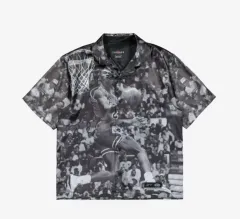 (XL) ジョーダンxア 麻 マニエール サテン ボタン UP シャツ ブラックのサムネイル