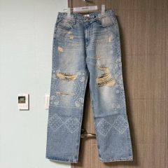 イロコイ アンクルデニムパンツ アーガイル柄 刺繍 ボタンフライ 