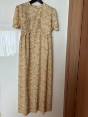 ふりふ クルエレ 楽器刺繍ジャカードドレス ボトルグリーン ロング 