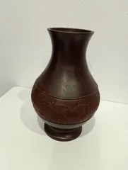 【重厚1kg】鋳銅製 花瓶 鳳凰彫金 高さ20cm 銅器 華道 骨董 レトロのサムネイル