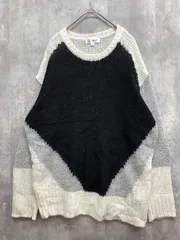 MICHEL KLEIN ミッシェルクラン ウールブレンド 配色カラー 透かし ニット セーター size38/白/黒/グレー ◆■ レディース