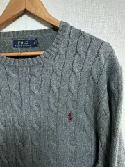 ヴィンテージ ポロ ケーブル編み ニット グレー XL