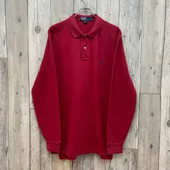 OLD Polo by Ralph Lauren 90s ポロ バイ ラルフローレン ブルー ポニー 刺繍 レッド コットン 長袖 ポロシャツ メンズ L シャツ