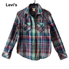 【LEVI'S/リーバイス】チェックシャツ 長袖シャツ カジュアルシャツ 綿 コットン グリーン系 レッド 緑 赤（中古）