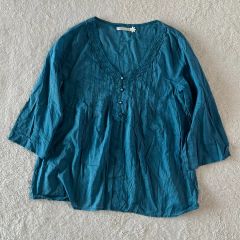 新品未使用！麻100% 五分袖 刺繍ブラウス ゆったり 涼しい 二の腕お尻 