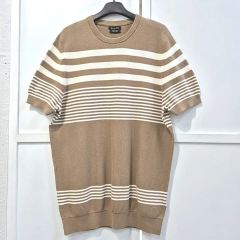 BAFY BEAMS F バフィー リネンコットンボーダーニットTシャツ袖裾リブ 