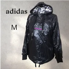 adidas アディダス オリジナルス アノラックパーカー ナイロンジャケット ドット柄切替 レディース M　黒　ブラック