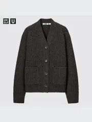 *廃盤 UNIQLO U (ユニクロユー) x LEMAIRE (ルメール) ウィメンズ ラムウール リブカーディガン ダークグレー Lサイズ