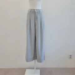 ウエスト後ろゴム ピンタック スティッチ ソフト デニムパンツ ワイドハーフゴム スラックス ゆったりしたレディースパンツ ライトブルーデニム