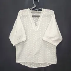 0159 Vネック エンブロイダリー 刺繍 ブラウス フリーサイズ