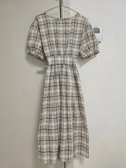 夏 半袖 CHECK ロング ONE PIECE フリーサイズ 春ワンピース