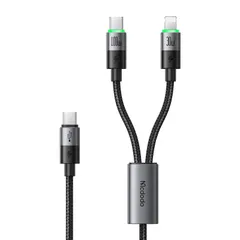 Mcdodo 2in1 急速充電ケーブル USB-C to USB-C & light-ningケーブル 100W PD急速充電(CtoC) PD 30W出力（CtoL）Type-Cコード LEDライト付き アルミ合金シェル ナイロン編み Macbo ...