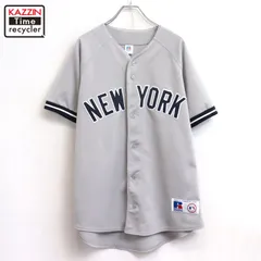 90s MLB vintage RUSSELL ニューヨーク・ヤンキース ベースボールシャツ メンズ 表記Mサイズのサムネイル