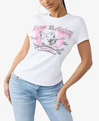 トゥルーレリジョン レディース トップス Tシャツ クルーネック True Religion Womens Crystal Classicrew Neck TShirt Optic White ホワイのサムネイル