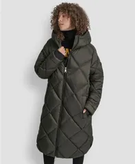 ダナ キャラン ニューヨーク レディース アウター コート キルティング DKNY Womens Diamond Quilted Hooded Puffer Coat Lodenのサムネイル