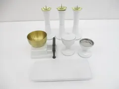 創価学会 仏具 ピース 7点セット ホワイト 花立 火立 角香炉 仏器 茶器