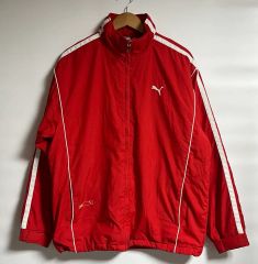 PUMA トラックジャケット レッド 袖ロ ゴテープ 赤 L - メルカリ