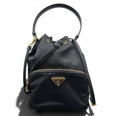 PRADA 極美品 プラダ デュエット Re-Nylon バケットバッグ 2way ハンドバッグ ショルダーバッグ 1BH038 ナイロン レザー ブラック トライアングルロゴ 三角プレート ロゴプレート リナイロン Aランク 鑑定済 中古 b26050402
