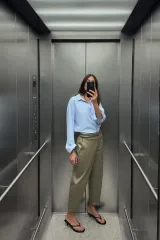 新品 ZARA ザラ カーキ コットン パンツ ベルト SET (購入価格後半)