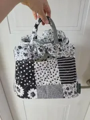 黒白パッチワーク手提げバッグ