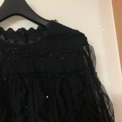 美品 ANNA SUI ワンピース レース フリル 黒 Aライン 絹 ガーリー