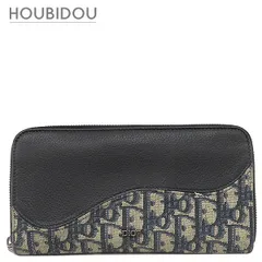 クリスチャン・ディオール Christian Dior 長財布 Saddle ロングジップウォレット コットン レザー テクニカルファブリック ベージュ×ブラック ガンメタル金具 小銭入れ ジャガード  2ADBC315YKS_H05E 【箱】【中古】