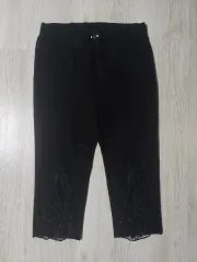 (*新品) レディース レース キュービック ギャザー ストレッチ パンツ 7分丈 コットン パンツ ブラック XL