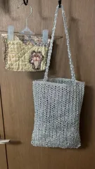 ハンドメイド シルバー 編み ショルダーバッグ1(ポーチ サービス)
