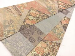 バティック パッチワーク半幅帯 リバーシブル（玉虫カラー無地