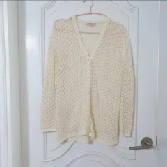 アイボリー クロシェ 編み カーディガン